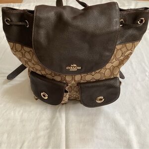 Coach Signature Brown and Tan Backpack